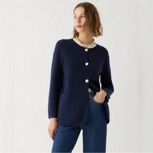 J. Crew Giselle Collarless Navy Sweater Blazer with Gold Buttons, XL